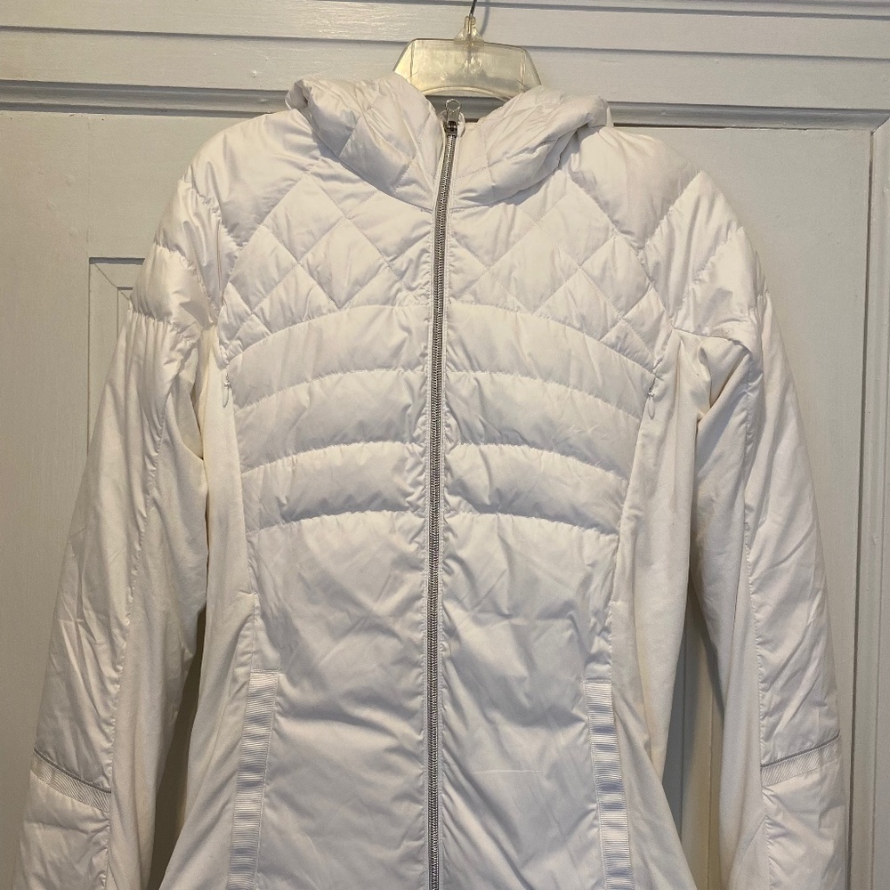 Lululemon Down for the Run jacket, white, goose down, full zip, NWOT